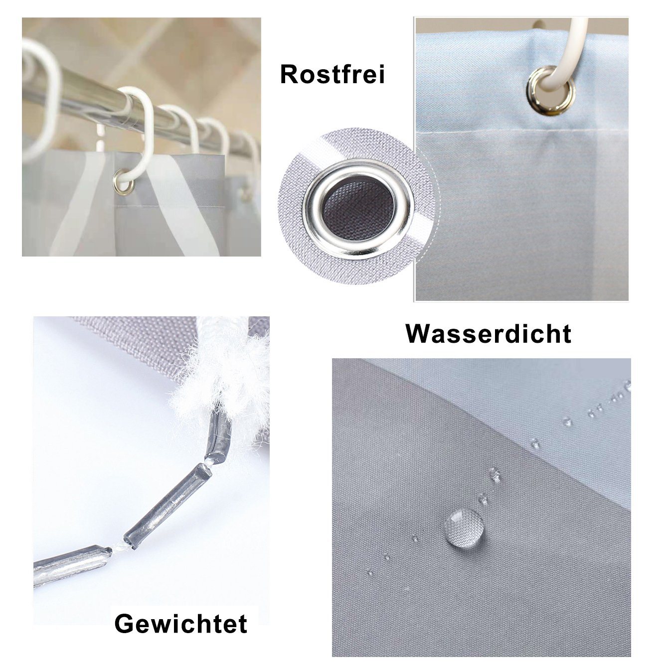 Fanci Home Duschvorhang Wassertropf Polyester Anti-Schimmel Textil wasserdicht (Schimmelresistent Wasserabweisend), Anti-Bakteriell Waschbar inklusive Ringe Dus – Bild 2 von 5