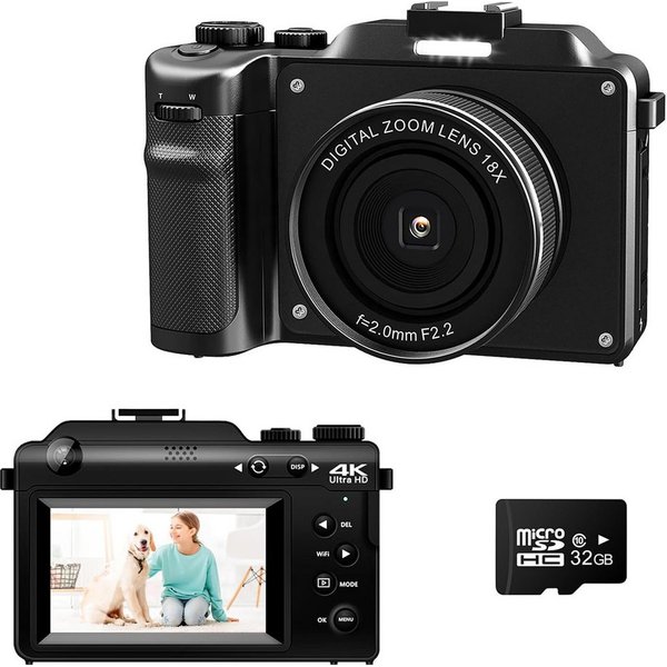 FANNOU 1080P Digitalkameras mit Front- und Rückobjektiv Kompaktkamera (48 MP)