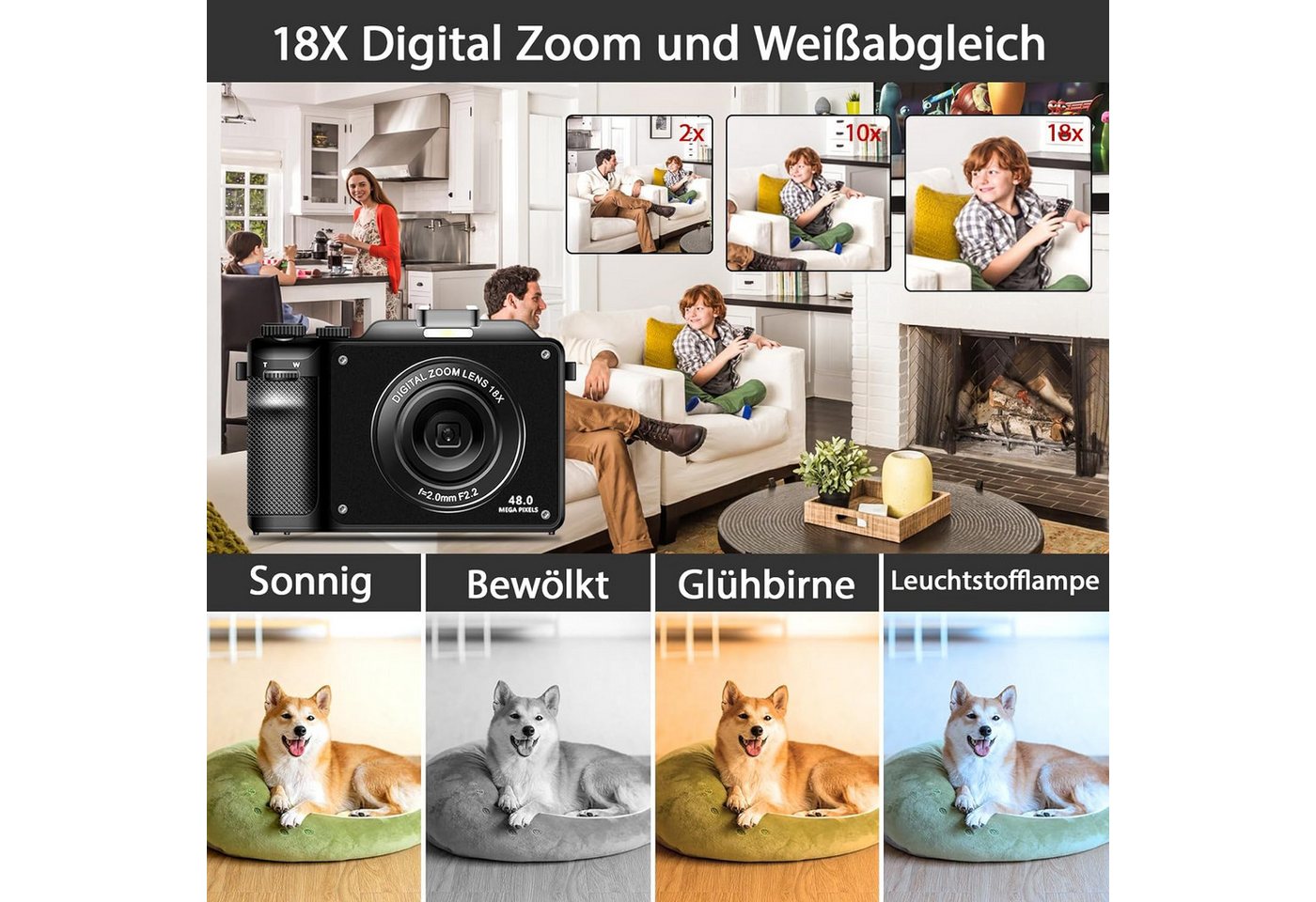 FANNOU 1080P Digitalkameras mit Front- und Rückobjektiv Kompaktkamera (48 MP) – Bild 2 von 4