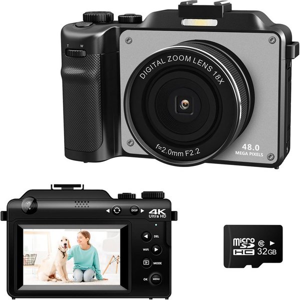 FANNOU 1080P Digitalkameras mit Front- und Rückobjektiv Kompaktkamera (48 MP)