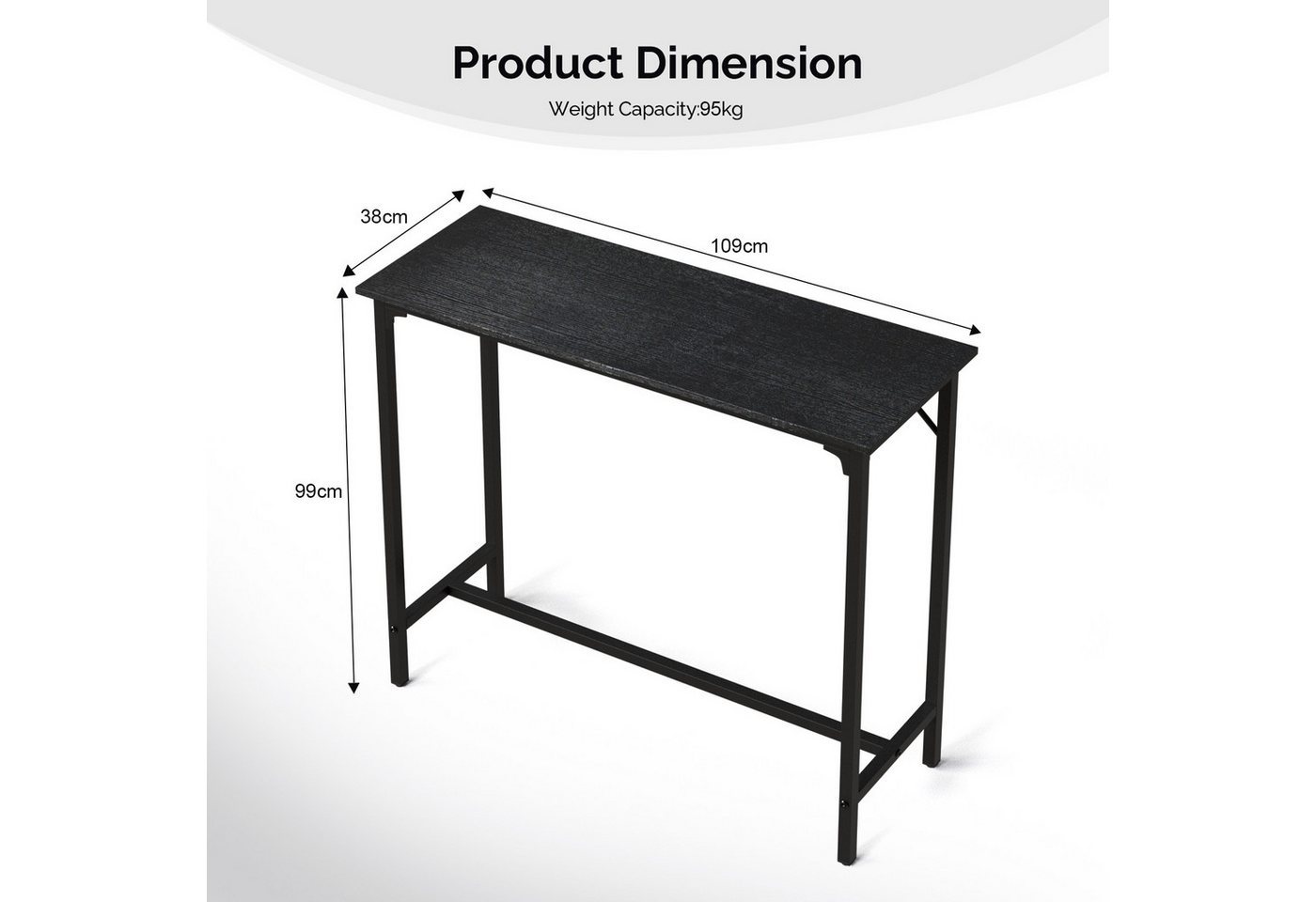 FANNOU Bartisch Küchentisch, Küchentresen, rechteckiger Stehtisch Metallgestell, einfacher Aufbau, MDF-Oberseite & Metallgestell, für Küchen-/Bartheke – Bild 2 von 5