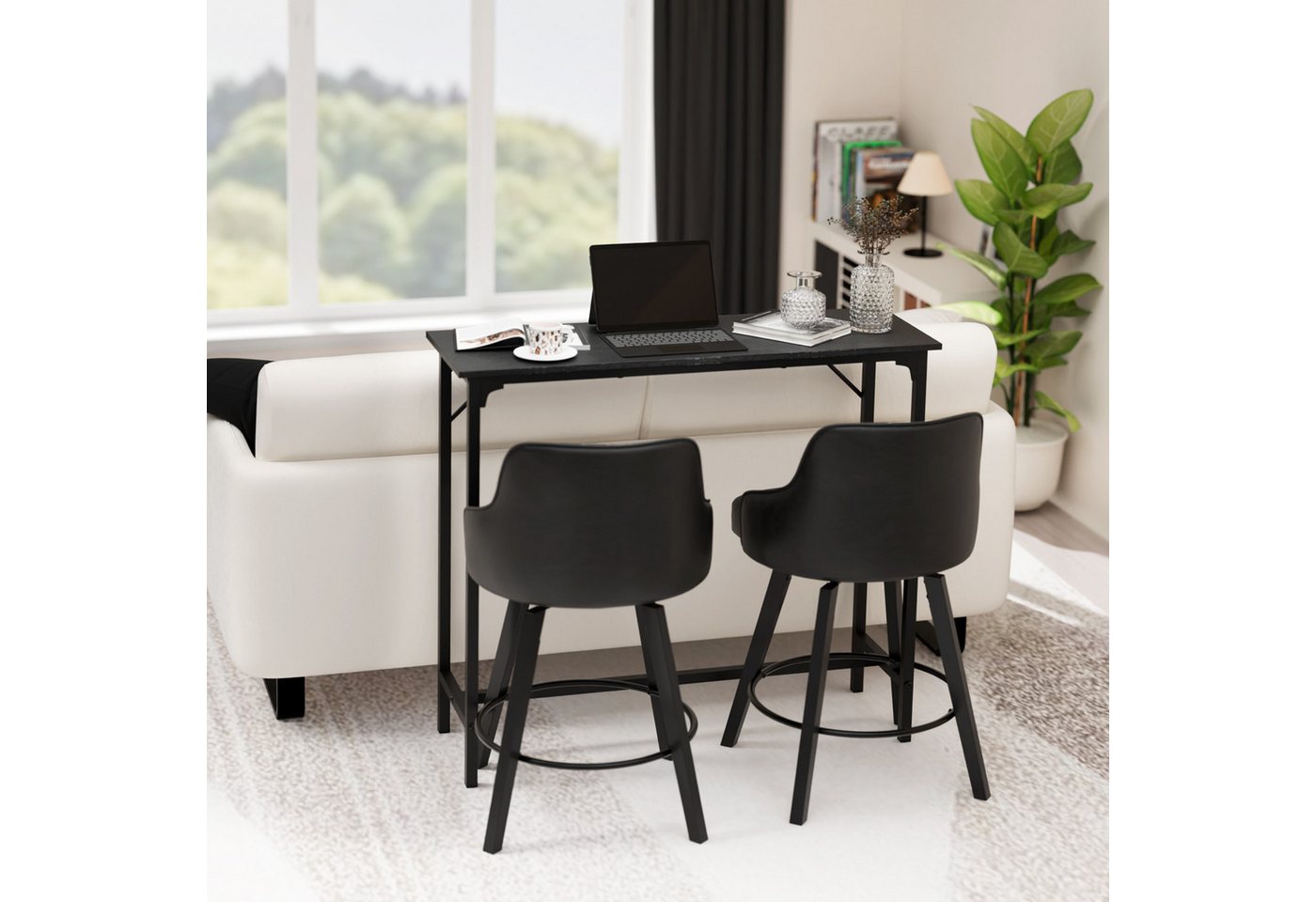 FANNOU Bartisch Küchentisch, Küchentresen, rechteckiger Stehtisch Metallgestell, einfacher Aufbau, MDF-Oberseite & Metallgestell, für Küchen-/Bartheke – Bild 5 von 5