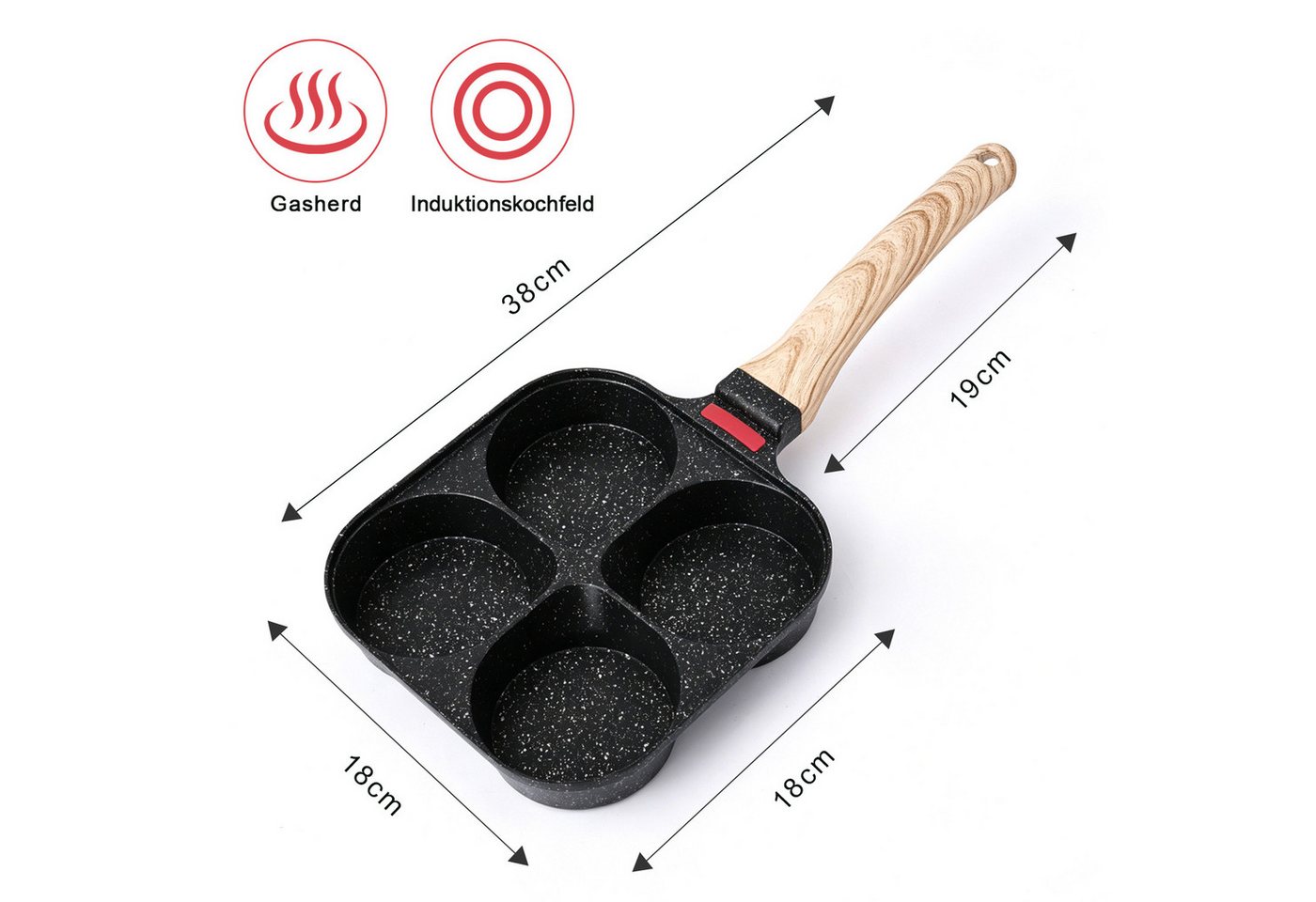 FANNOU Bratpfanne Spiegeleipfanne mit Deckel, 4 Loch Pancake Pfanne, (1-tlg), Aluminium-Antihaft Bratpfanne für Induktionsherd & Gasherd – Bild 2 von 5