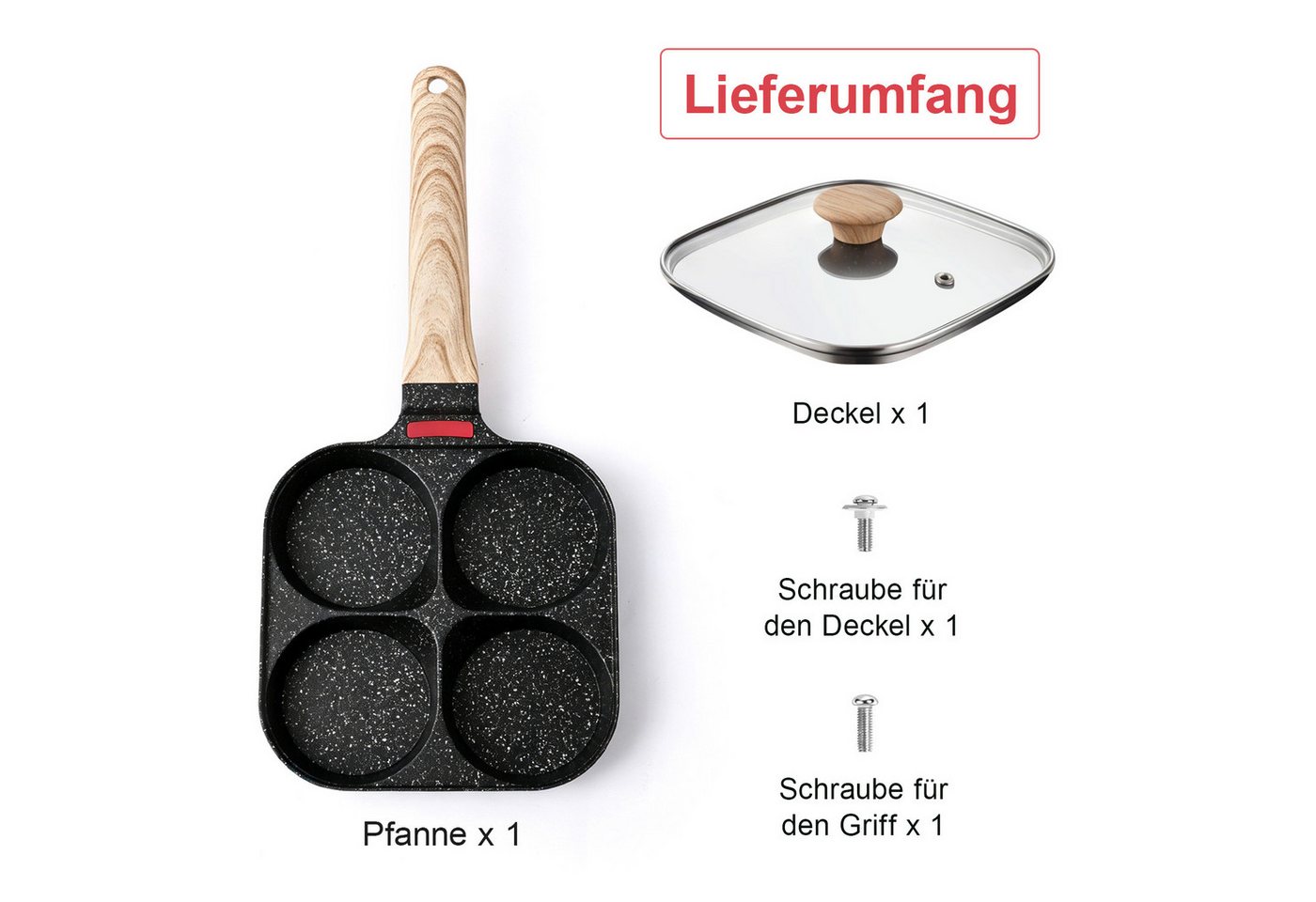 FANNOU Bratpfanne Spiegeleipfanne mit Deckel, 4 Loch Pancake Pfanne, (1-tlg), Aluminium-Antihaft Bratpfanne für Induktionsherd & Gasherd – Bild 5 von 5