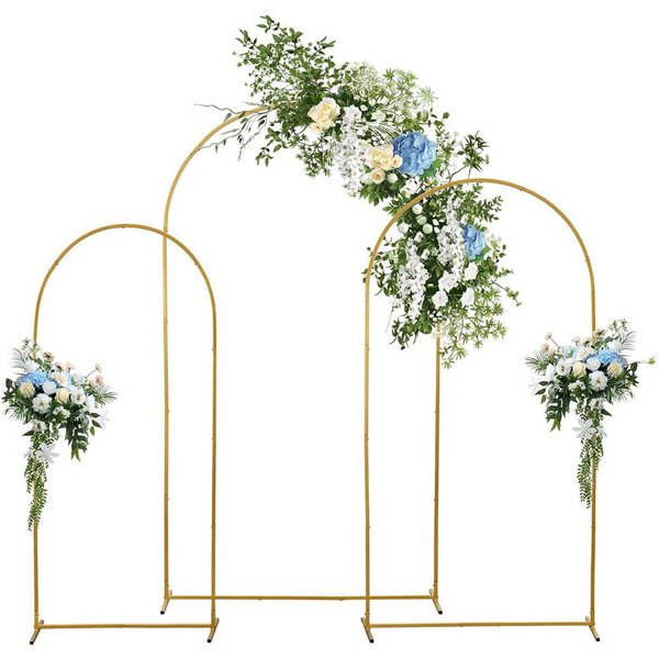 FANNOU Fensterdekoration Hochzeitsbogen, 3er-Set, Hintergrundständer, goldfarbener Metallbogen, Ballonbogen für Hochzeiten, Geburtstagsfeiern, Abschlussfeiern