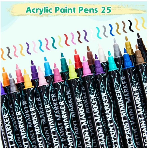 FANNOU Lackmarker Acrylstifte Dual-Tip Brush, zum Bemalen & Basteln, Geschenkidee, (25-tlg), Wasserbasierte Acrylmarker in leuchtenden Mischfarben