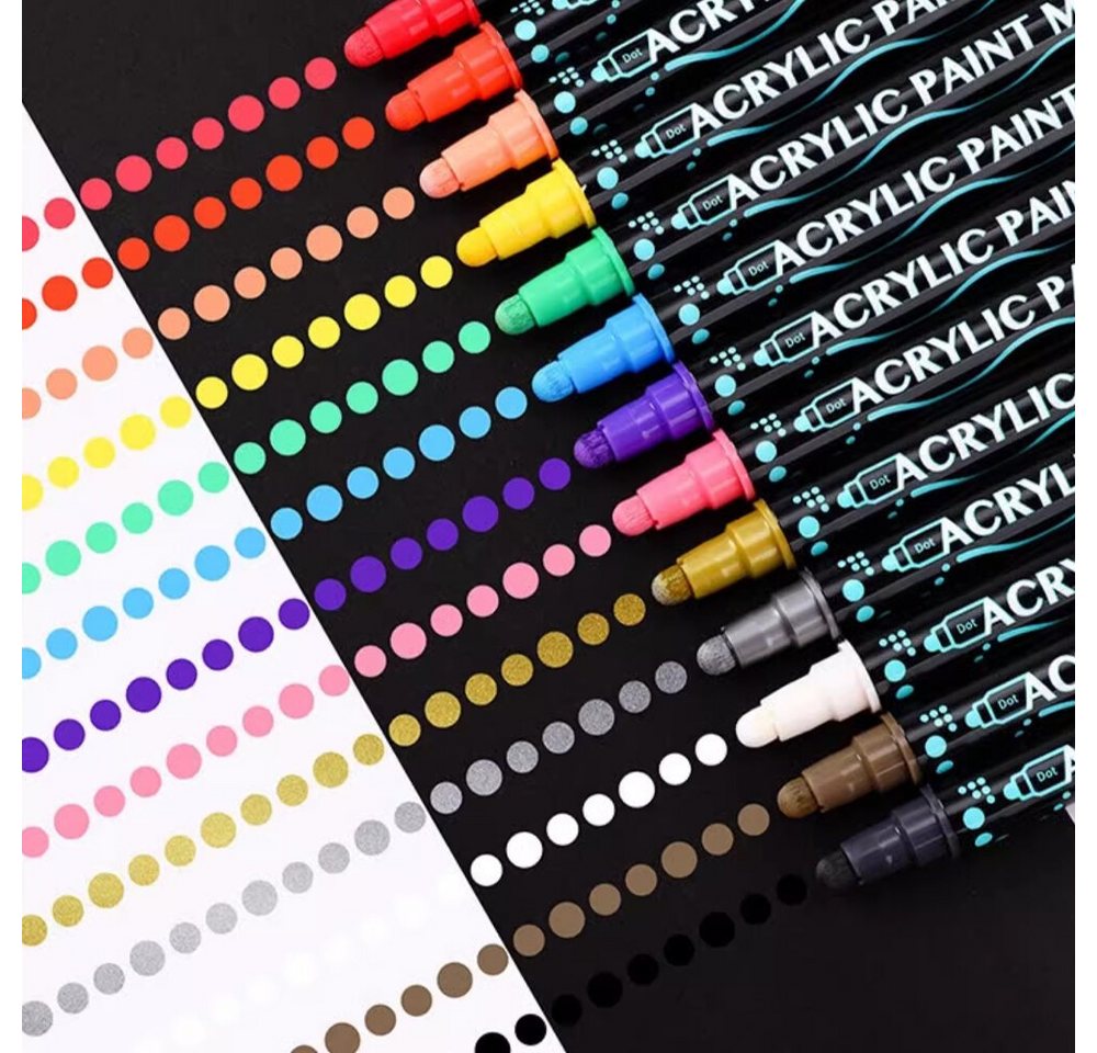 FANNOU Lackmarker Acrylstifte Dual-Tip Brush, zum Bemalen & Basteln, Geschenkidee, (25-tlg), Wasserbasierte Acrylmarker in leuchtenden Mischfarben – Bild 4 von 5