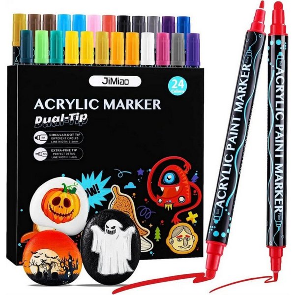 FANNOU Lackmarker Acrylstifte Dual-Tip Brush, zum Bemalen & Basteln, Geschenkidee, (24-tlg), Wasserbasierte Acrylmarker in leuchtenden Mischfarben