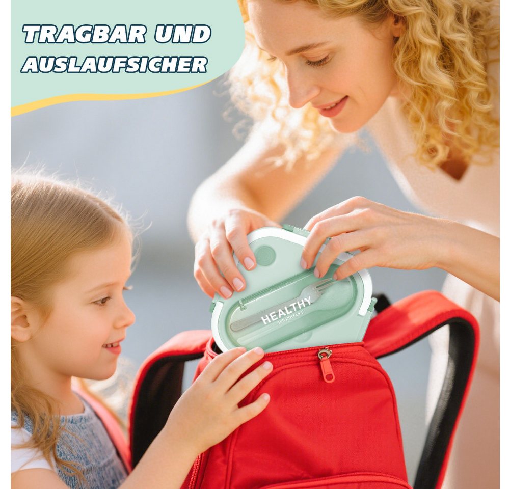 FANNOU Lunchbox Lunch-Behälter (3 Fächer), Auslaufsicher & BPA-frei-mit Besteck, für Kinder und Erwachsene Brotdose mit Fächern – Bild 5 von 5