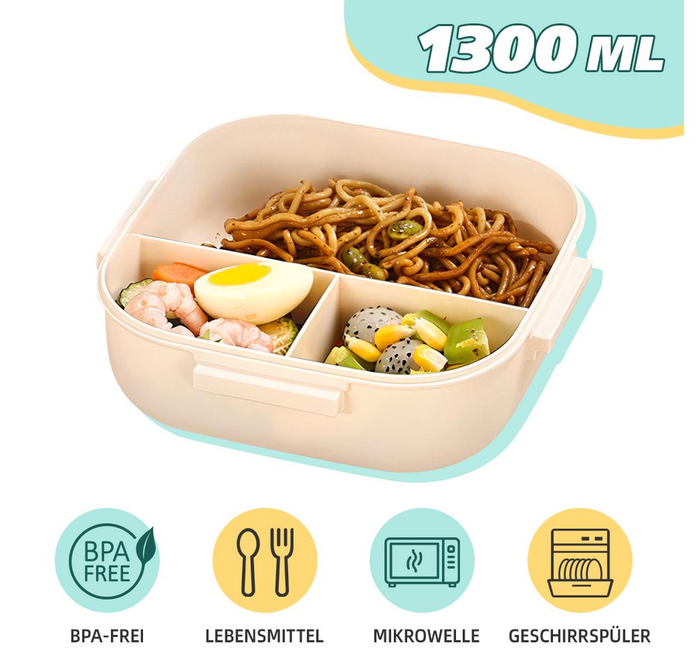 FANNOU Lunchbox Lunch-Behälter (3 Fächer), Auslaufsicher & BPA-frei-mit Besteck, für Kinder und Erwachsene Brotdose mit Fächern – Bild 2 von 5