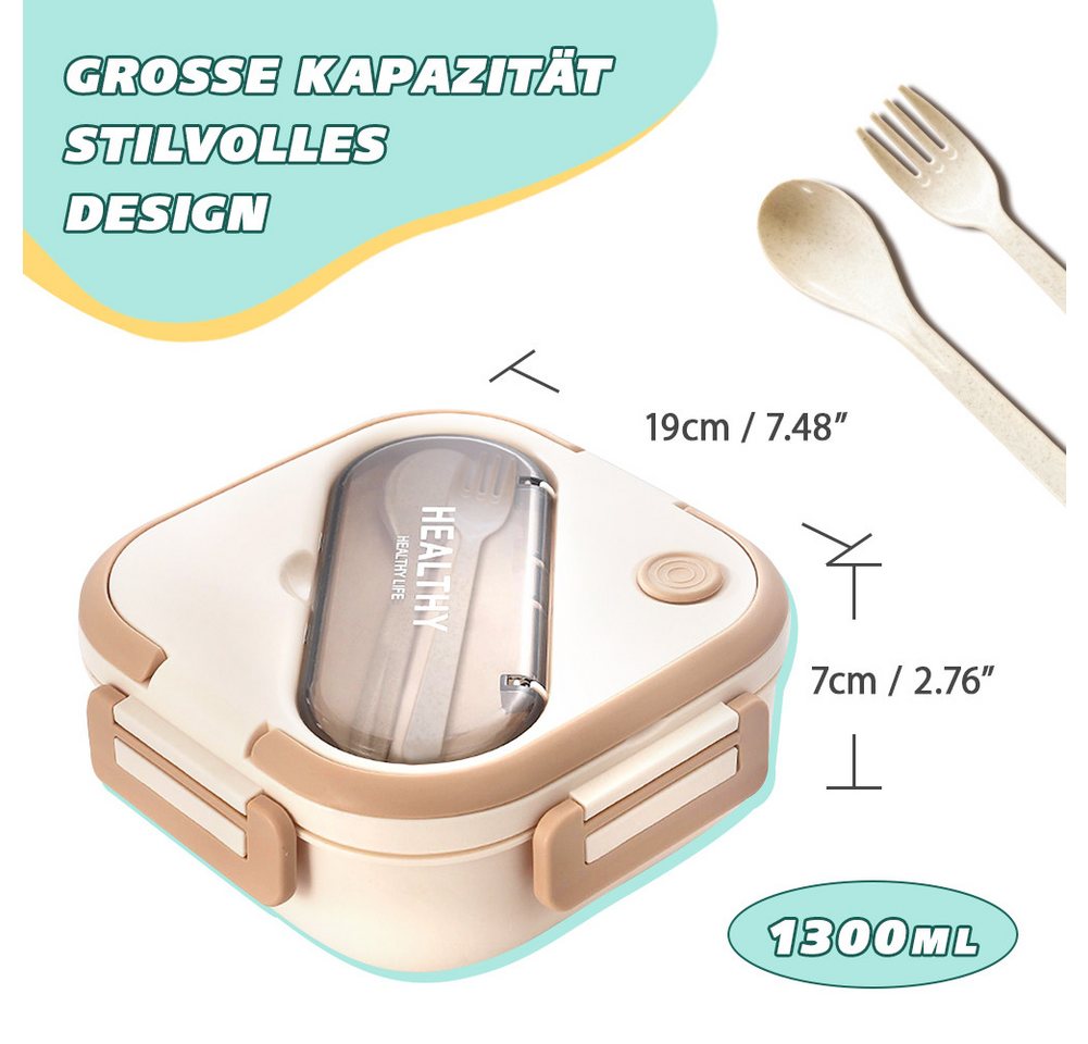 FANNOU Lunchbox Lunch-Behälter (3 Fächer), Auslaufsicher & BPA-frei-mit Besteck, für Kinder und Erwachsene Brotdose mit Fächern – Bild 4 von 5