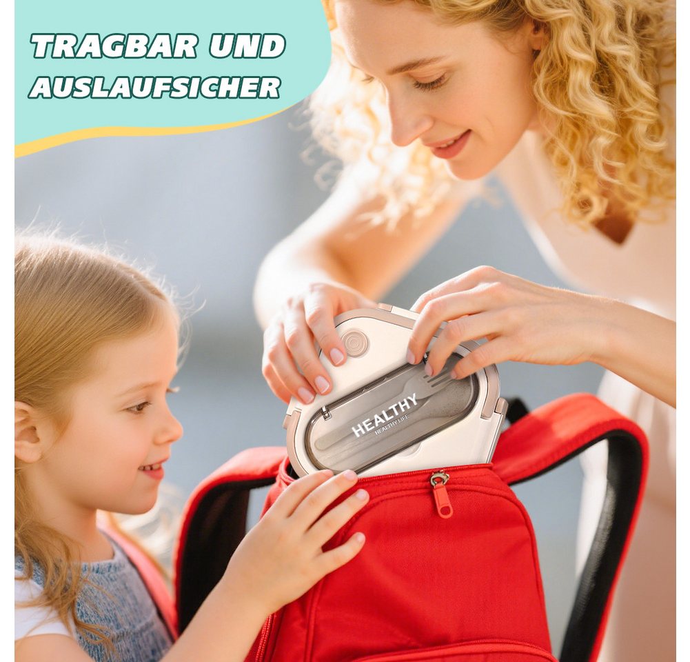 FANNOU Lunchbox Lunch-Behälter (3 Fächer), Auslaufsicher & BPA-frei-mit Besteck, für Kinder und Erwachsene Brotdose mit Fächern – Bild 5 von 5