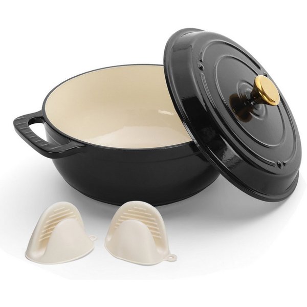 FANNOU Schmortopf Gusseisen Topf lc, 33cm groß, 4,7L, Bräter, Brotbacktopf Gusseisen, 3-fach Emaille