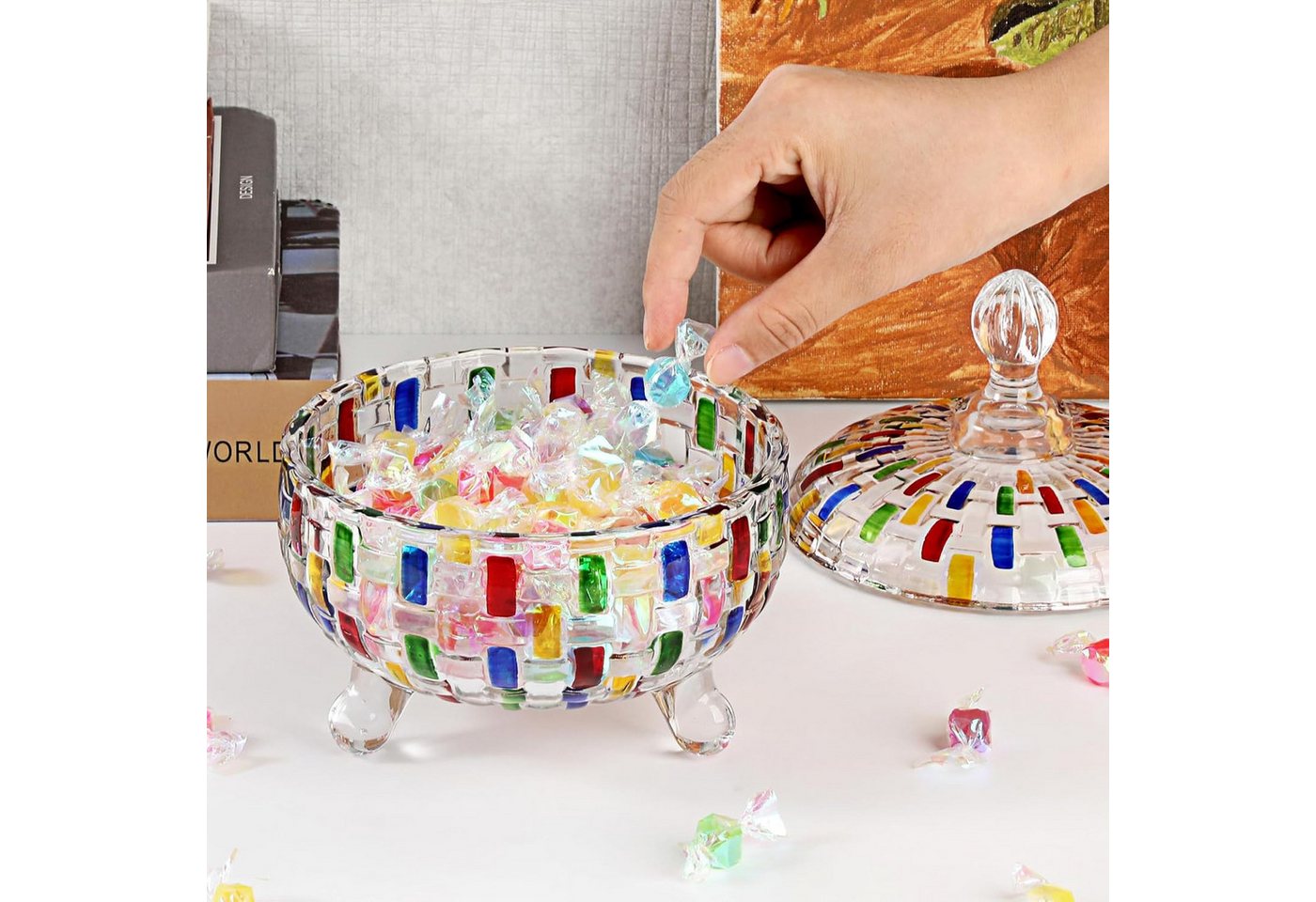 FANNOU Vorratsglas Handbemalte Glasbehälter mit Deckel Bunte Keksdose, (1-tlg., 1 x Vorratsglas), dekorativ und praktisches – Bild 4 von 5