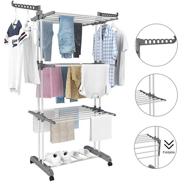 FANNOU Wäscheständer Turm mit 2 Drehbare Flügeln Verstellbarer Hoch 172cm, Platzsparend Clothes Drying Rack mit Rädern für Wohnung, Balkon