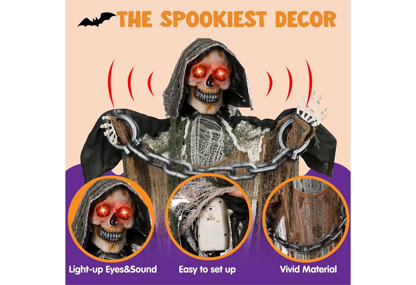 JOYIN Fantasy-Figur JOYIN 175cm Halloween Sensenmann, lebensgroß, LED & Sound – Bild 3 von 5
