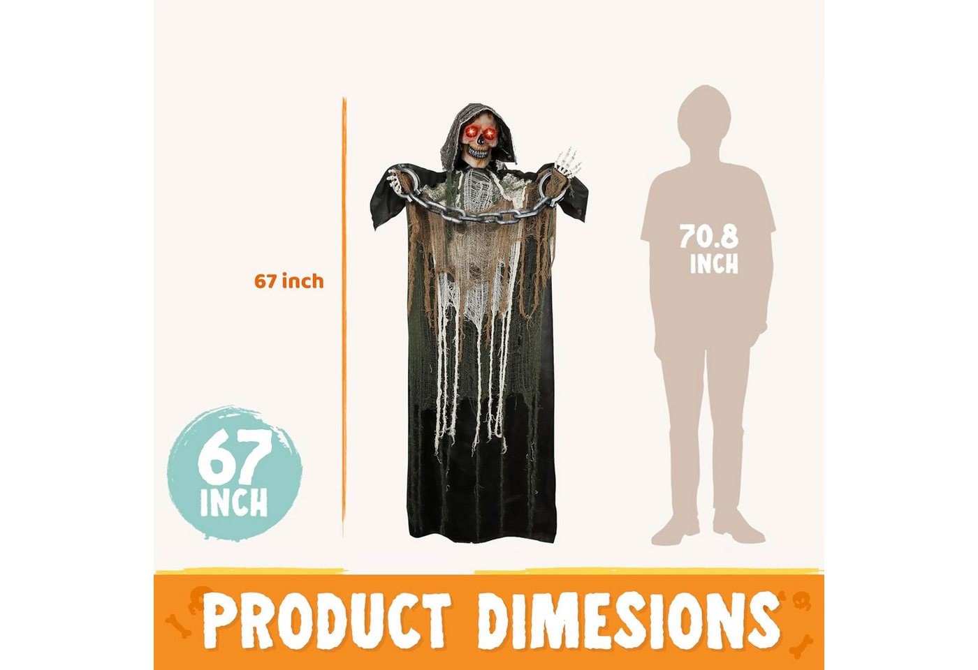 JOYIN Fantasy-Figur JOYIN 175cm Halloween Sensenmann, lebensgroß, LED & Sound – Bild 4 von 5