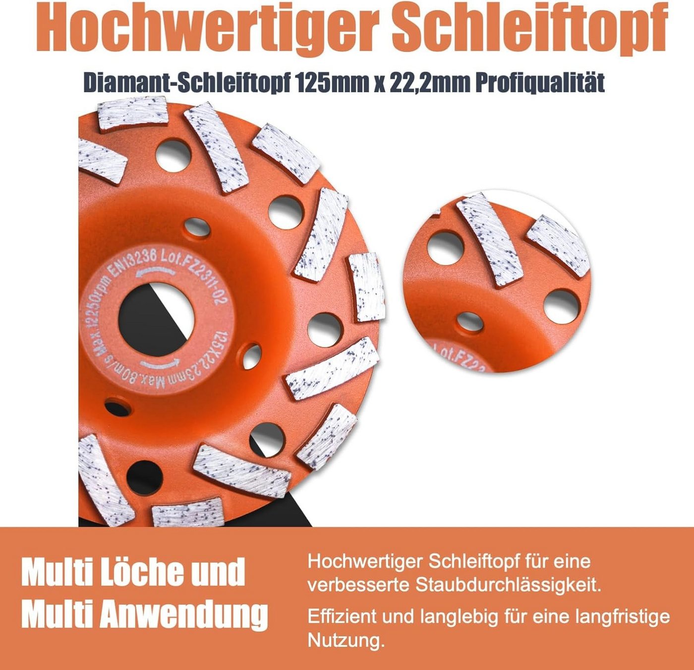 Fanzwork Winkelschleifer Betonschleifer 1010W mit Teleskopstange bis 1,20 m Drehzahlregelbar, max. 8500 U/min, Ideal für das Glätten von Beton, Fliesenkleber un – Bild 2 von 5