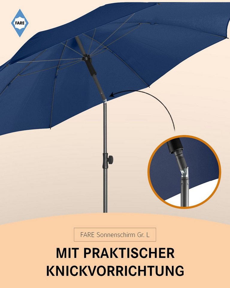 FARE Sonnenschirm L, Ø 200 cm, Titan-Finish, UPF 50+, höhenverstellbar, knickbar, Fiberglasschienen, Tragefutteral – Bild 5 von 5