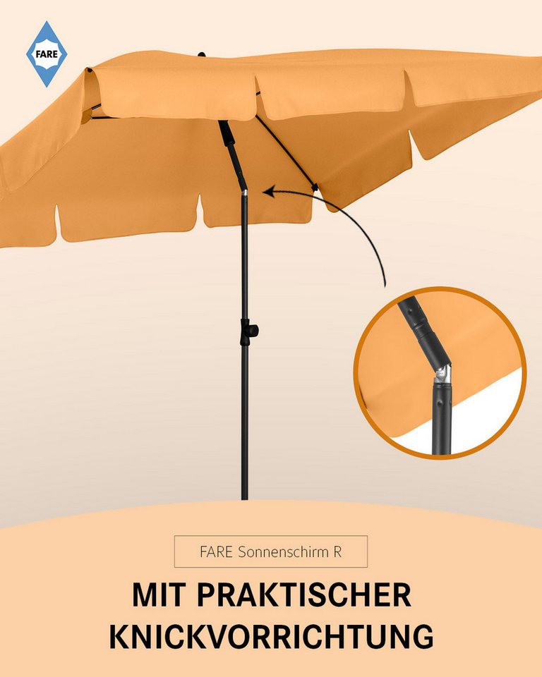 FARE Sonnenschirm R, höhenverstellbar, 200 x 122 cm, Rechteckig, UPF 50+, knickbar, Fiberglas, Volant, Tragefutteral – Bild 5 von 5