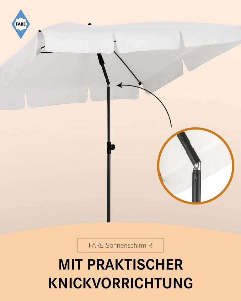 FARE Sonnenschirm R, höhenverstellbar, 200 x 122 cm, Rechteckig, UPF 50+, knickbar, Fiberglas, Volant, Tragefutteral – Bild 5 von 5