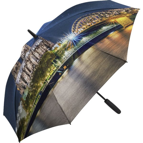 FARE Stockregenschirm Allover Xpress, Köln-Motiv, Auf-Automatik, LED-Licht, Windproof-PLUS, Fiberglas, Softgriff, Korrosionsschutz