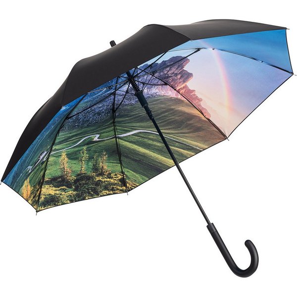 FARE Stockregenschirm Impressions Berg-Design, Auf-Automatik, Windproof-PLUS, Fiberglasschienen, Soft-Touch-Griff, Korrosionsschutz