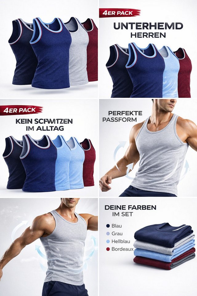 Fashionschmiede Unterhemd Herren Unterhemd 4er Pack Baumwolle Tank Top melange Achselshirts (Set, 4-St., 4er-Pack) Ohne störende Seitennähte, Formstabil – Bild 2 von 5