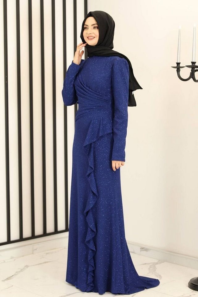 fashionshowcase Abendkleid Damen Glitzer Maxikleid mit Volant Abiye Abaya Hijab Mode Modest Fashion – Bild 5 von 5