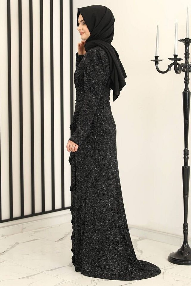 fashionshowcase Abendkleid Damen Glitzer Maxikleid mit Volant Abiye Abaya Hijab Mode Modest Fashion – Bild 4 von 5