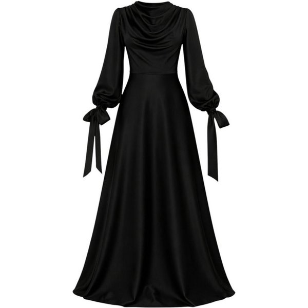 fashionshowcase Abendkleid Damen Maxikleid Satinkleid langarm Modest Fashion