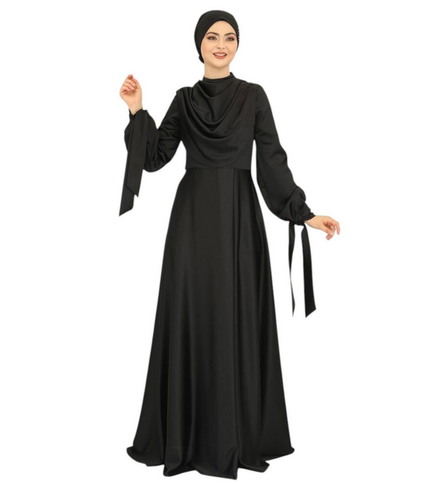 fashionshowcase Abendkleid Damen Maxikleid Satinkleid langarm Modest Fashion – Bild 2 von 5