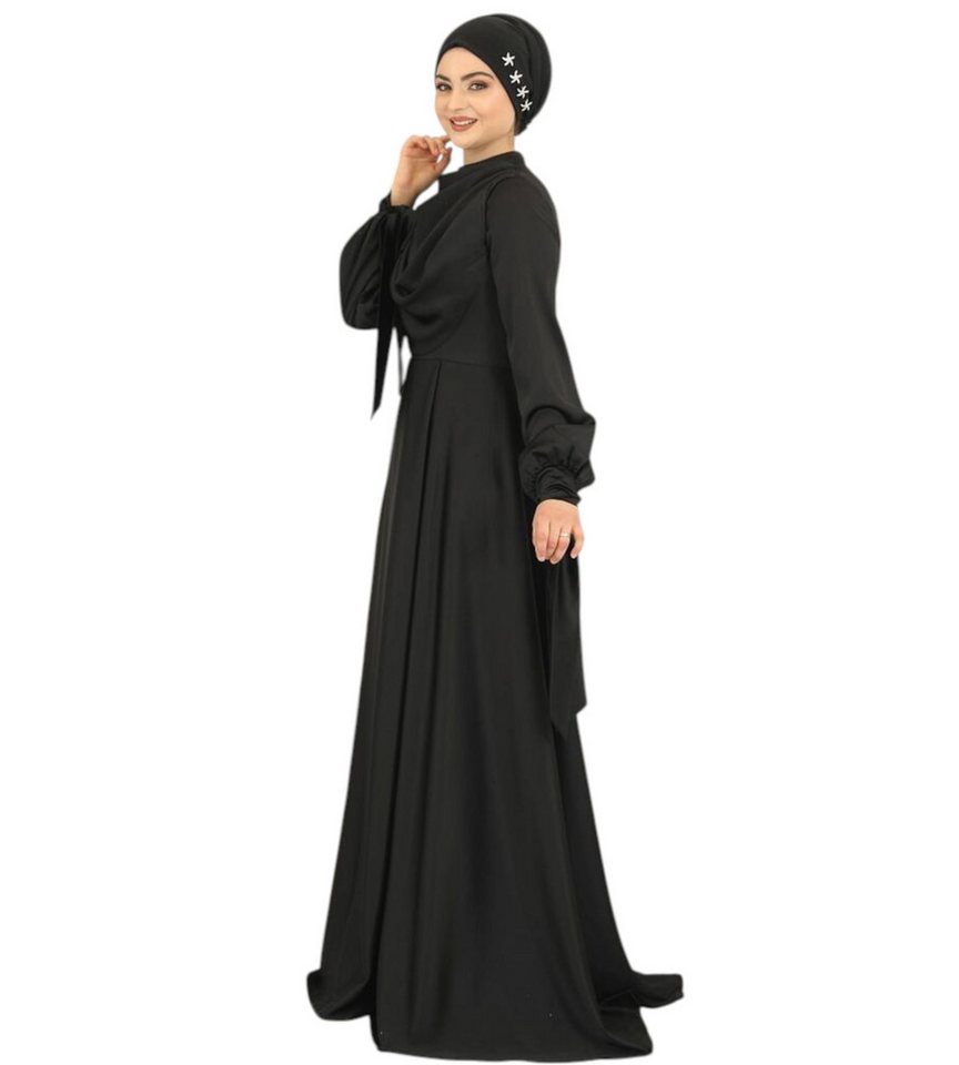 fashionshowcase Abendkleid Damen Maxikleid Satinkleid langarm Modest Fashion – Bild 4 von 5