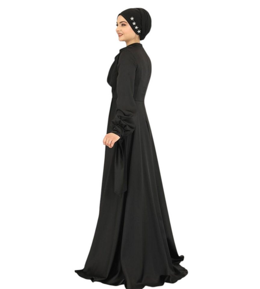 fashionshowcase Abendkleid Damen Maxikleid Satinkleid langarm Modest Fashion – Bild 5 von 5
