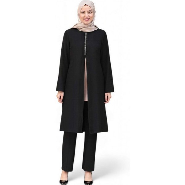 fashionshowcase Anzug Damen Zweiteiler - Gerippte Longtunika mit Hose - Modest Fashion