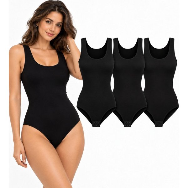 fashionshowcase Body Damen Trägerbody 3er Pack Baumwolle Stretch mit Hakenverschluss (3-tlg) glatte Verarbeitung für unsichtbares Tragen unter Kleidung