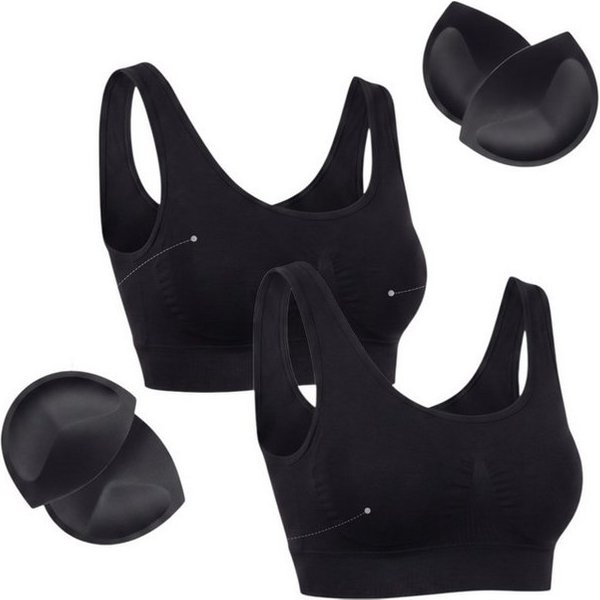 fashionshowcase Bustier Damen 2er Pack Bambus BH mit Pads breite Träger weich (2-tlg) weiches Bambusmaterial mit breiten Komfortträgern