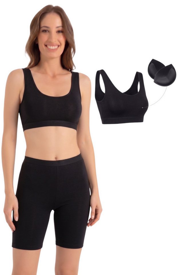 fashionshowcase Bustier Damen 2er Pack Bambus BH mit Pads breite Träger weich (2-tlg) weiches Bambusmaterial mit breiten Komfortträgern – Bild 3 von 5
