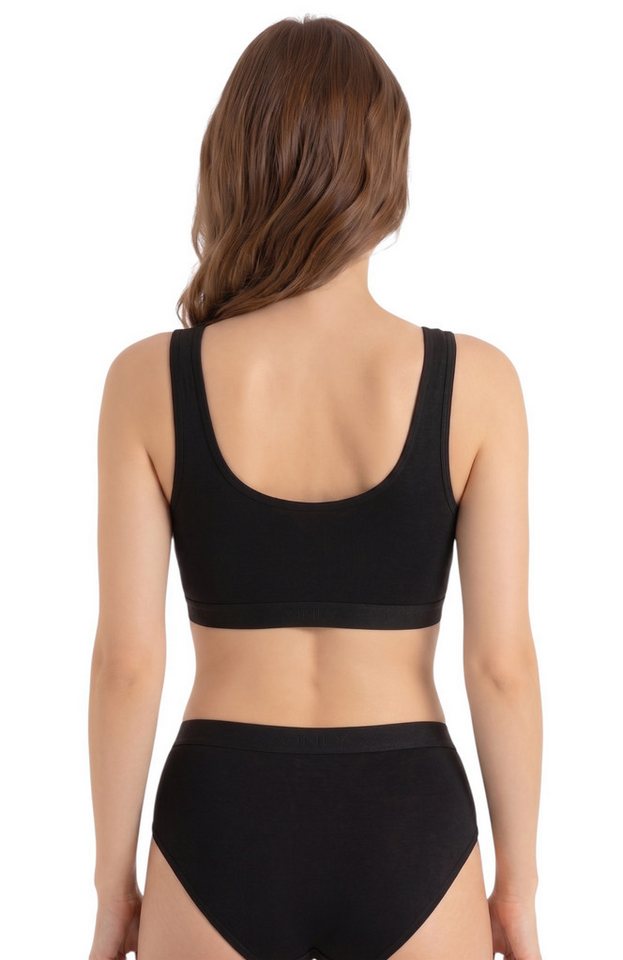 fashionshowcase Bustier Damen 2er Pack Bambus BH mit Pads breite Träger weich (2-tlg) weiches Bambusmaterial mit breiten Komfortträgern – Bild 4 von 5