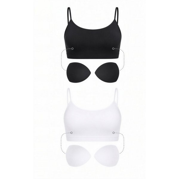 fashionshowcase Bustier Damen 2er Pack Bambus BH mit Pads nahtlos weich atmungsaktiv elastisch (2-tlg) mit herausnehmbaren Pads für natürliche Form