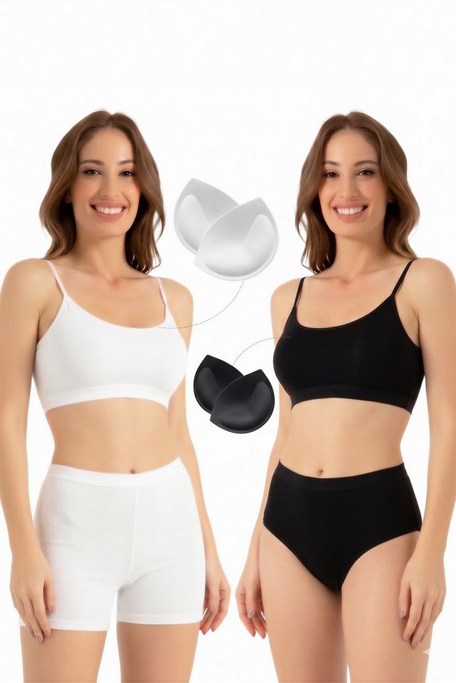 fashionshowcase Bustier Damen 2er Pack Bambus BH mit Pads nahtlos weich atmungsaktiv elastisch (2-tlg) mit herausnehmbaren Pads für natürliche Form – Bild 2 von 2