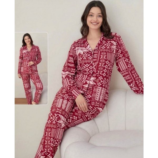fashionshowcase Hausanzug Damen Pyjama – Schlafanzug mit Norweger Muster, warm & bequem (2 tlg., 2-teiliges Set) Kuschelig weiches Material, winterliches Norweg