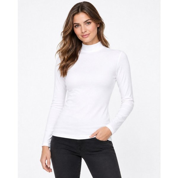 fashionshowcase Langarmbody Langarmbody Damen Body Shirt Top mit Halbkragen Langarm Bodyshirt Atmungsaktive Baumwollmischung