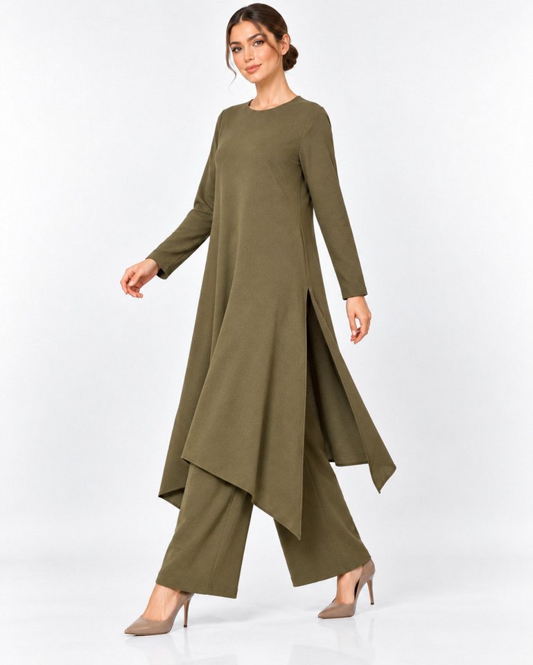 fashionshowcase Longtunika Damen Zweiteiler Set - Tunika & Palazzo-Hose Modest Fashion (SET, Zweiteiler) leichte und luftige Beschaffenheit – Bild 2 von 5