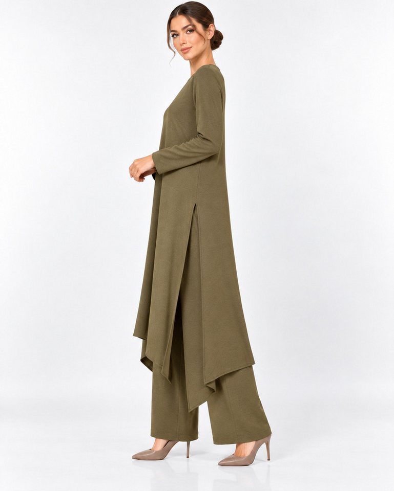 fashionshowcase Longtunika Damen Zweiteiler Set - Tunika & Palazzo-Hose Modest Fashion (SET, Zweiteiler) leichte und luftige Beschaffenheit – Bild 3 von 5