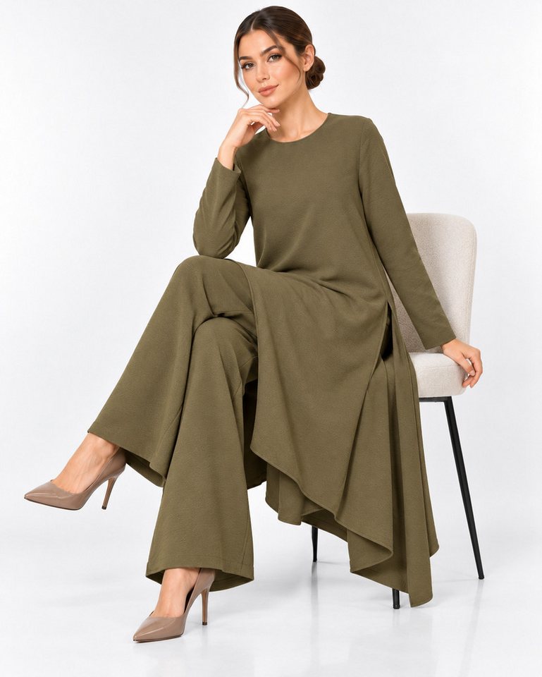 fashionshowcase Longtunika Damen Zweiteiler Set - Tunika & Palazzo-Hose Modest Fashion (SET, Zweiteiler) leichte und luftige Beschaffenheit – Bild 5 von 5
