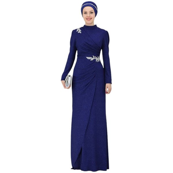 fashionshowcase Maxikleid Damen Abendkleid im Abaya-Stil - Modest Fashion mit Schmuckdetails Langärmlig, Blickdicht, voll Bedeckt