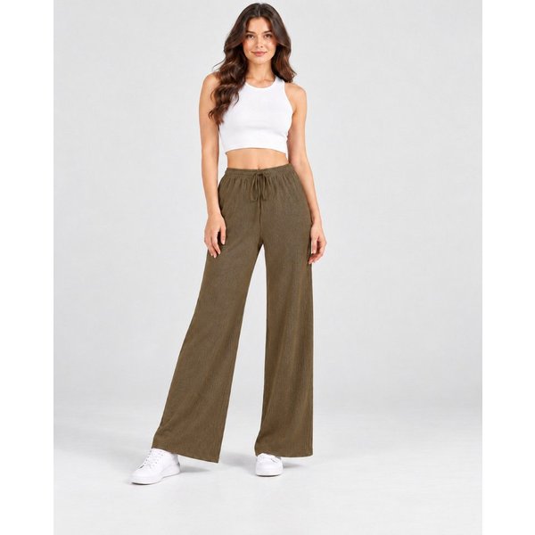 fashionshowcase Palazzohose Damen Freizeithose mit weitem Bein Crinkle Hose elastischer Bund vielseitig kombinierbar, angenehmer Freizeitkomfort