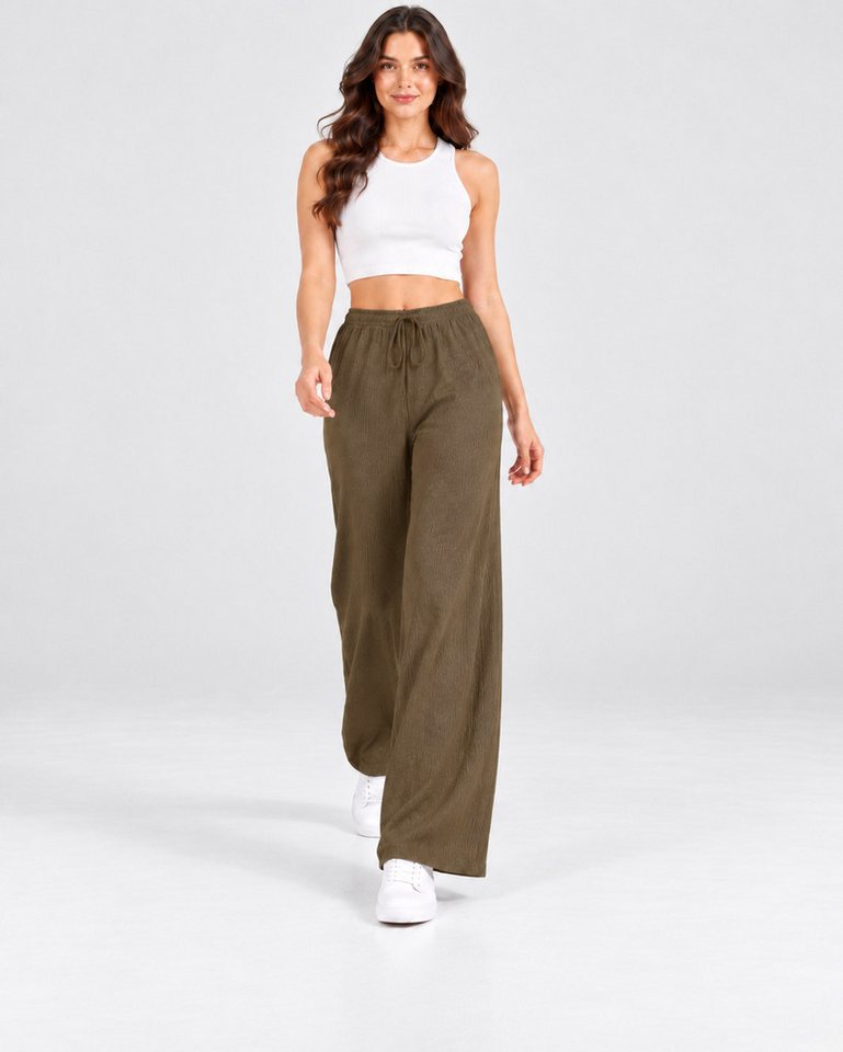 fashionshowcase Palazzohose Damen Freizeithose mit weitem Bein Crinkle Hose elastischer Bund vielseitig kombinierbar, angenehmer Freizeitkomfort – Bild 2 von 5
