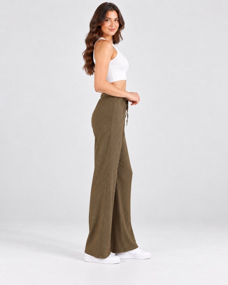 fashionshowcase Palazzohose Damen Freizeithose mit weitem Bein Crinkle Hose elastischer Bund vielseitig kombinierbar, angenehmer Freizeitkomfort – Bild 3 von 5
